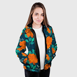 Куртка с капюшоном женская Паттерн с оранжевыми цветами, цвет: 3D-черный — фото 2