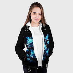 Куртка с капюшоном женская Розы в голубом огне, цвет: 3D-белый — фото 2