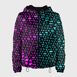 Куртка с капюшоном женская Геометрические фигуры розовые и синие, цвет: 3D-черный