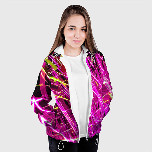 Женская куртка Розовые энергетические линии / 3D-Белый – фото 3