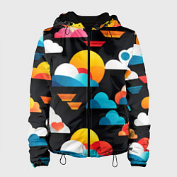 Куртка с капюшоном женская Цветные облака в черном небе, цвет: 3D-черный