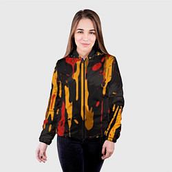 Куртка с капюшоном женская Красные желтые оранжевые пятна краски абстракция, цвет: 3D-черный — фото 2