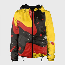 Куртка с капюшоном женская Красные желтые оранжевые пятна краски абстракция, цвет: 3D-черный