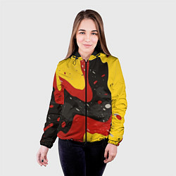 Куртка с капюшоном женская Красные желтые оранжевые пятна краски абстракция, цвет: 3D-черный — фото 2