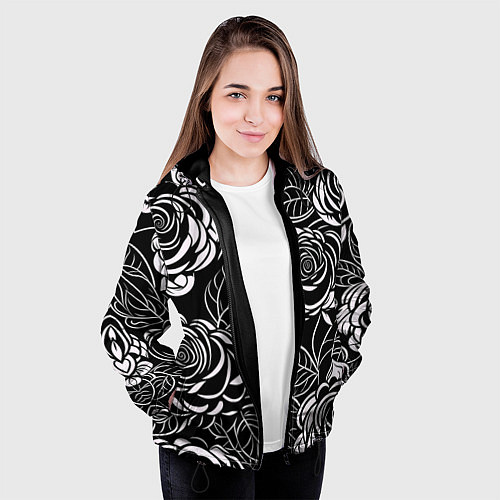 Женская куртка Цветочные паттерны / 3D-Черный – фото 3