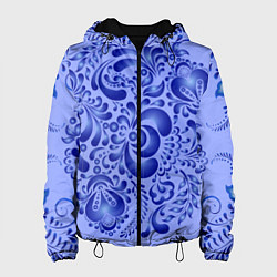 Куртка с капюшоном женская Узоры гжель на сиреневом фоне, цвет: 3D-черный