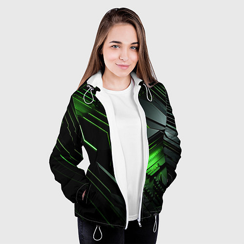 Женская куртка Металл и зеленый яркий неоновый свет / 3D-Белый – фото 3