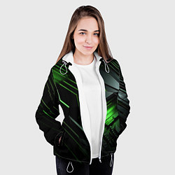 Куртка с капюшоном женская Металл и зеленый яркий неоновый свет, цвет: 3D-белый — фото 2