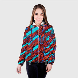 Куртка с капюшоном женская Красные фрагменты на голубом фоне, цвет: 3D-белый — фото 2