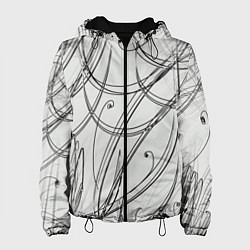Куртка с капюшоном женская Монохромные завитки, цвет: 3D-черный