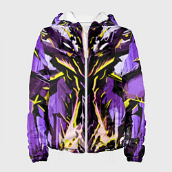 Куртка с капюшоном женская Чёрно-жёлтая агрессивная абстракция на фиолетовом, цвет: 3D-белый