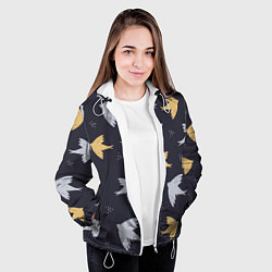 Куртка с капюшоном женская Узор с птицами, цвет: 3D-белый — фото 2