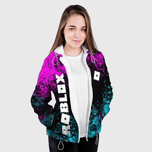 Женская куртка Роблокс - неоновые брызги / 3D-Белый – фото 3