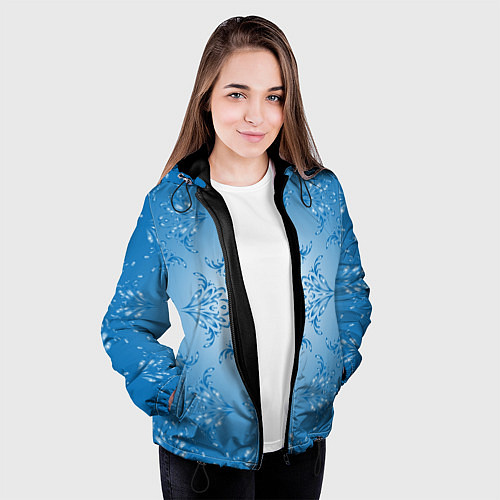 Женская куртка Векторные узоры на голубом фоне / 3D-Черный – фото 3
