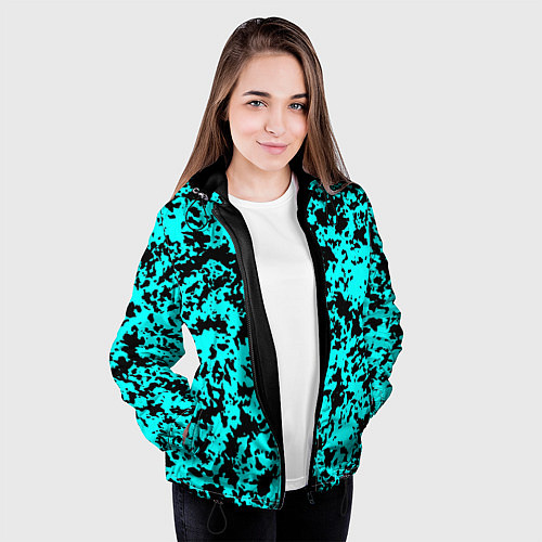 Женская куртка Пятнистый яркий чёрно-голубой / 3D-Черный – фото 3