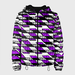 Куртка с капюшоном женская Фиолетовые треугольники и квадраты на белом фоне, цвет: 3D-черный