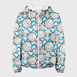 Куртка с капюшоном женская Мячи волейбольные паттерн, цвет: 3D-белый