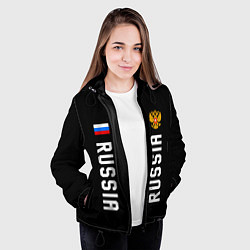 Куртка с капюшоном женская Россия три полоски на черном фоне, цвет: 3D-черный — фото 2