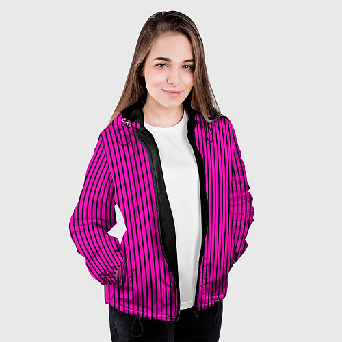 Женская куртка Яркий розовый в полоску / 3D-Черный – фото 3