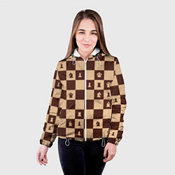 Куртка с капюшоном женская Коричневая шахматная доска, цвет: 3D-белый — фото 2