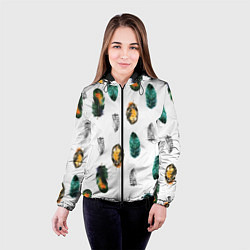 Куртка с капюшоном женская Перья на белом фоне, цвет: 3D-черный — фото 2