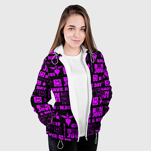Женская куртка Bon Jovi neon pink rock / 3D-Белый – фото 3