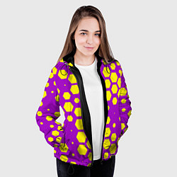 Куртка с капюшоном женская Желтые соты на фиолетовом фоне, цвет: 3D-черный — фото 2