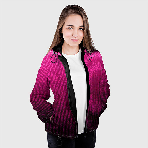 Женская куртка Яркий розовый градиент полоска / 3D-Черный – фото 3