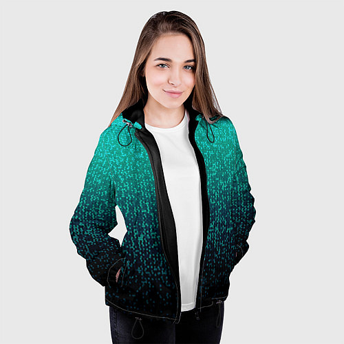 Женская куртка Градиент мелкая мозаика аквамарин / 3D-Черный – фото 3