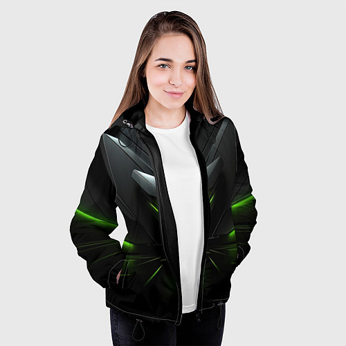 Женская куртка Яркая зеленая абстрактная конструкция в стиле nvid / 3D-Черный – фото 3