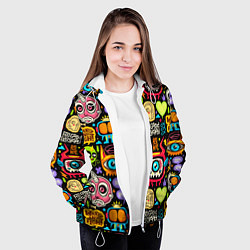 Куртка с капюшоном женская Feel good every day motivation monsters pattern, цвет: 3D-белый — фото 2