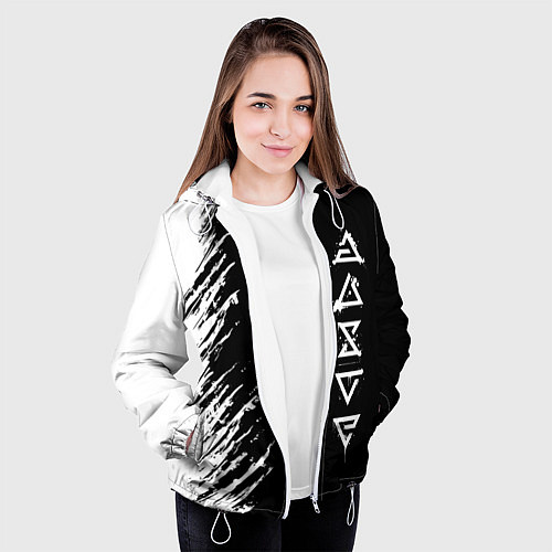 Женская куртка Ведьмачьи знаки с подтеками / 3D-Белый – фото 3