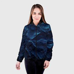 Куртка с капюшоном женская Синие глубокие абстрактные волны, цвет: 3D-черный — фото 2