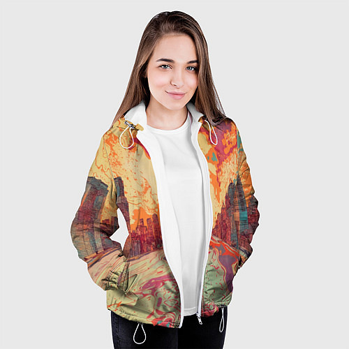 Женская куртка Абстрактный город растворяющийся в красках / 3D-Белый – фото 3