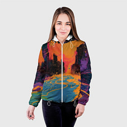 Куртка с капюшоном женская Абстрактная городская улица со зданиями и река, цвет: 3D-белый — фото 2