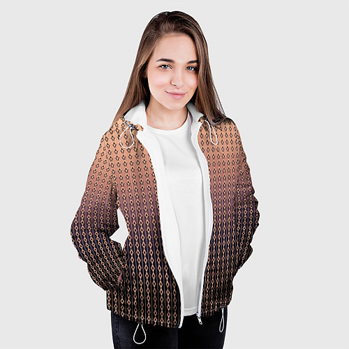 Женская куртка Полосы цепочки градиент тёмный персиковый / 3D-Белый – фото 3