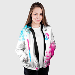 Куртка с капюшоном женская Manchester United neon gradient style вертикально, цвет: 3D-черный — фото 2