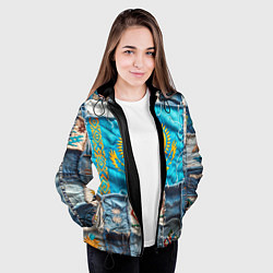 Куртка с капюшоном женская Пэчворк джинсы в Казахстане, цвет: 3D-черный — фото 2