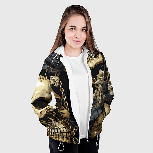 Женская куртка Золотые черепа с цепями / 3D-Белый – фото 3