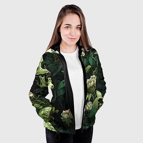 Женская куртка Черепа в поле цветов / 3D-Черный – фото 3