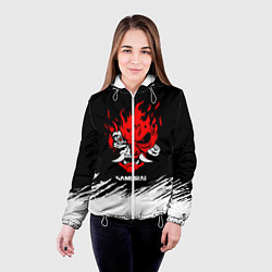 Куртка с капюшоном женская Логотип самурая из киберпанка 2077, цвет: 3D-белый — фото 2