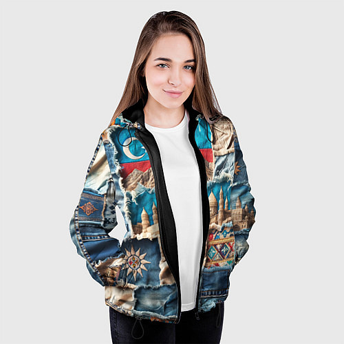Женская куртка Пэчворк джинсы в Азербайджане / 3D-Черный – фото 3