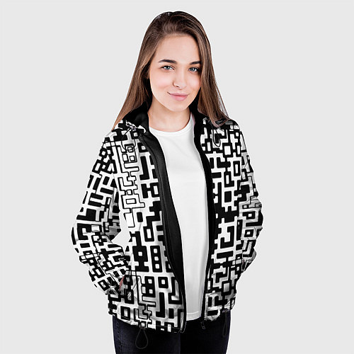 Женская куртка Чёрно-белая глитч инфекция / 3D-Черный – фото 3