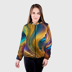 Куртка с капюшоном женская Жидкий разноцветный металл, цвет: 3D-черный — фото 2