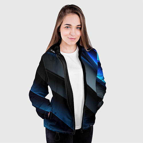 Женская куртка Темная синяя стильная абстракция на черном фоне / 3D-Черный – фото 3