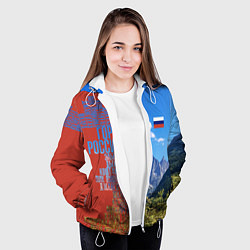 Куртка с капюшоном женская Горы России с флагом, цвет: 3D-белый — фото 2