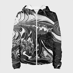 Куртка с капюшоном женская Абстрактный мрамор монохром, цвет: 3D-белый