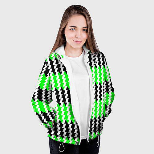 Женская куртка Вертикальные чёрно-зелёные полосы / 3D-Белый – фото 3