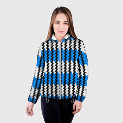 Куртка с капюшоном женская Вертикальные бело-синие полосы, цвет: 3D-белый — фото 2