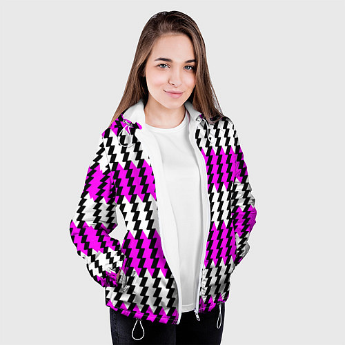 Женская куртка Вертикальные бело-розовые полосы / 3D-Белый – фото 3